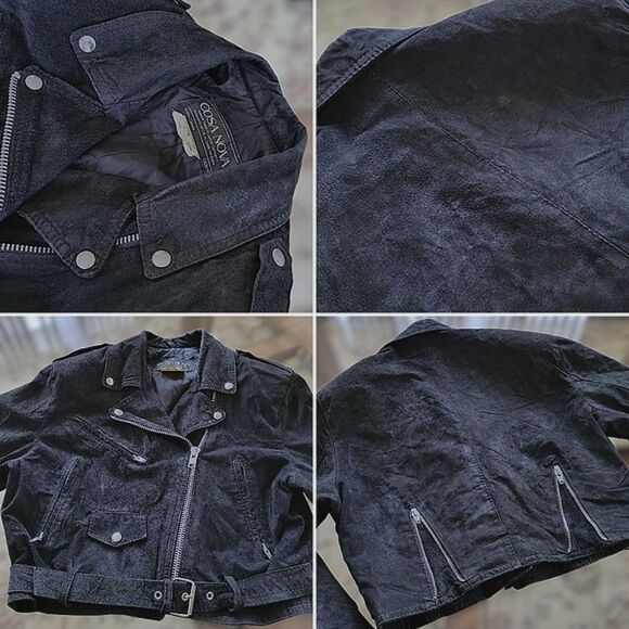 Vtg 90s Cosa Nova black nubuck leather belted moto jacket - Picture 13 of 15